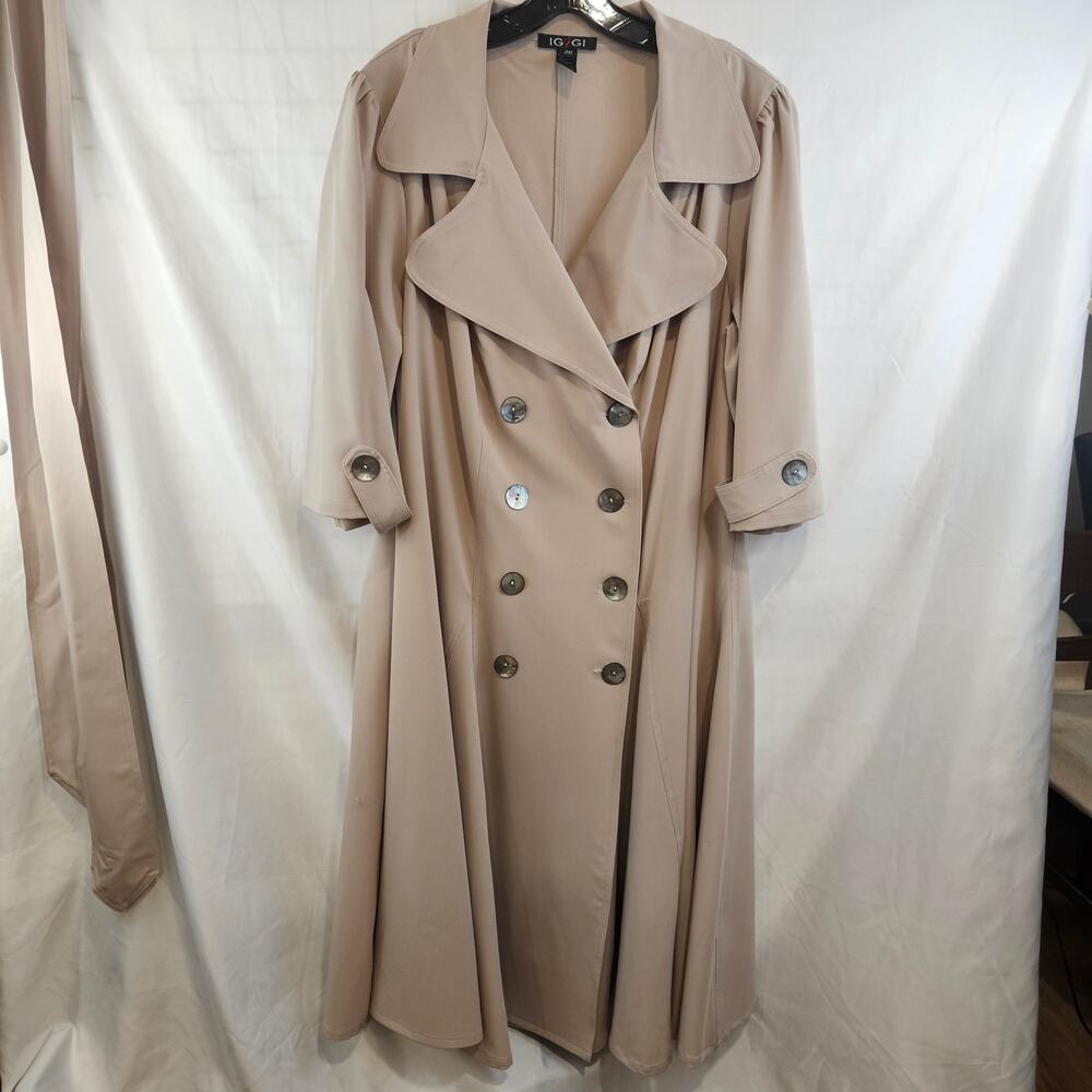 IGIGI Plus Size 20 Trench Dress Double Breasted Fit Flare Tan Beige Portrait USA